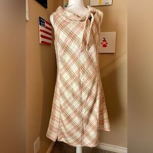 Zara One Shoulder Dress and matching Jacket in Cream and Brown Plaid